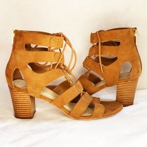 Marc Fisher 7.5W Suede Lace-up Block Heel Sandals